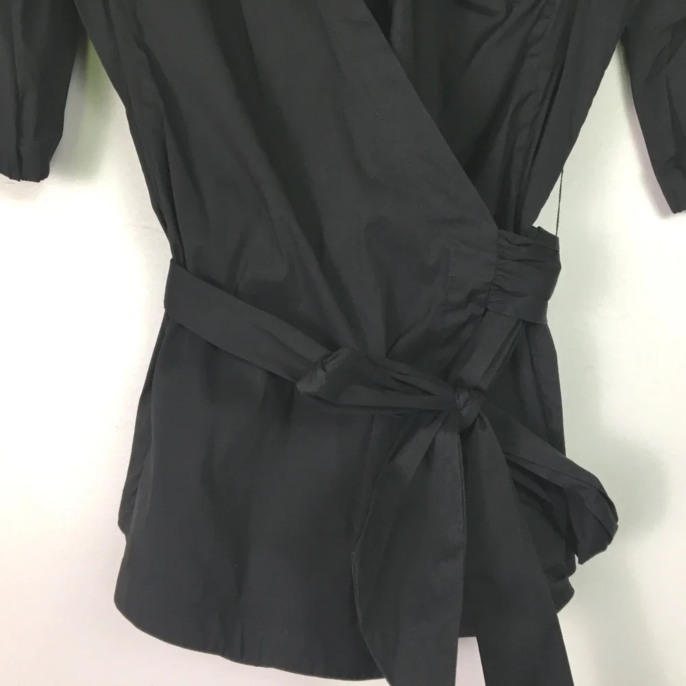 Banana Republic Stretch Wrap Tie Waist Blouse Size M Black